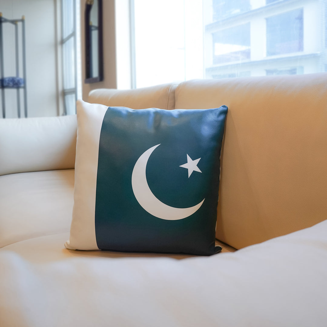Handmade Genuine Leather Pakistan Flag Cushion