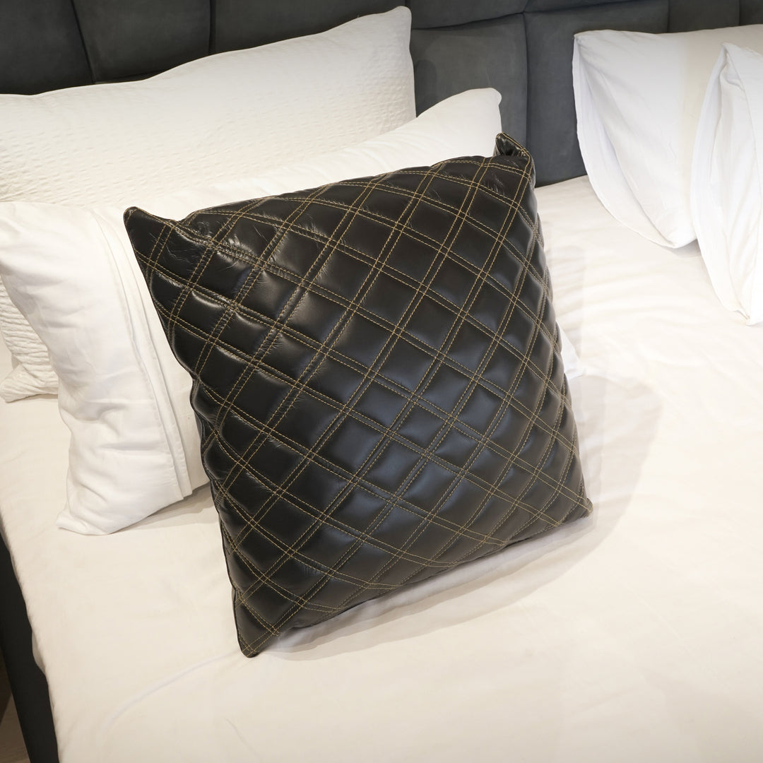 Luxury Handmade Genuine Leather Quilted Cushions – Black