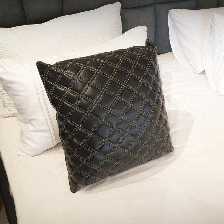 Luxury Handmade Genuine Leather Quilted Cushions – Black