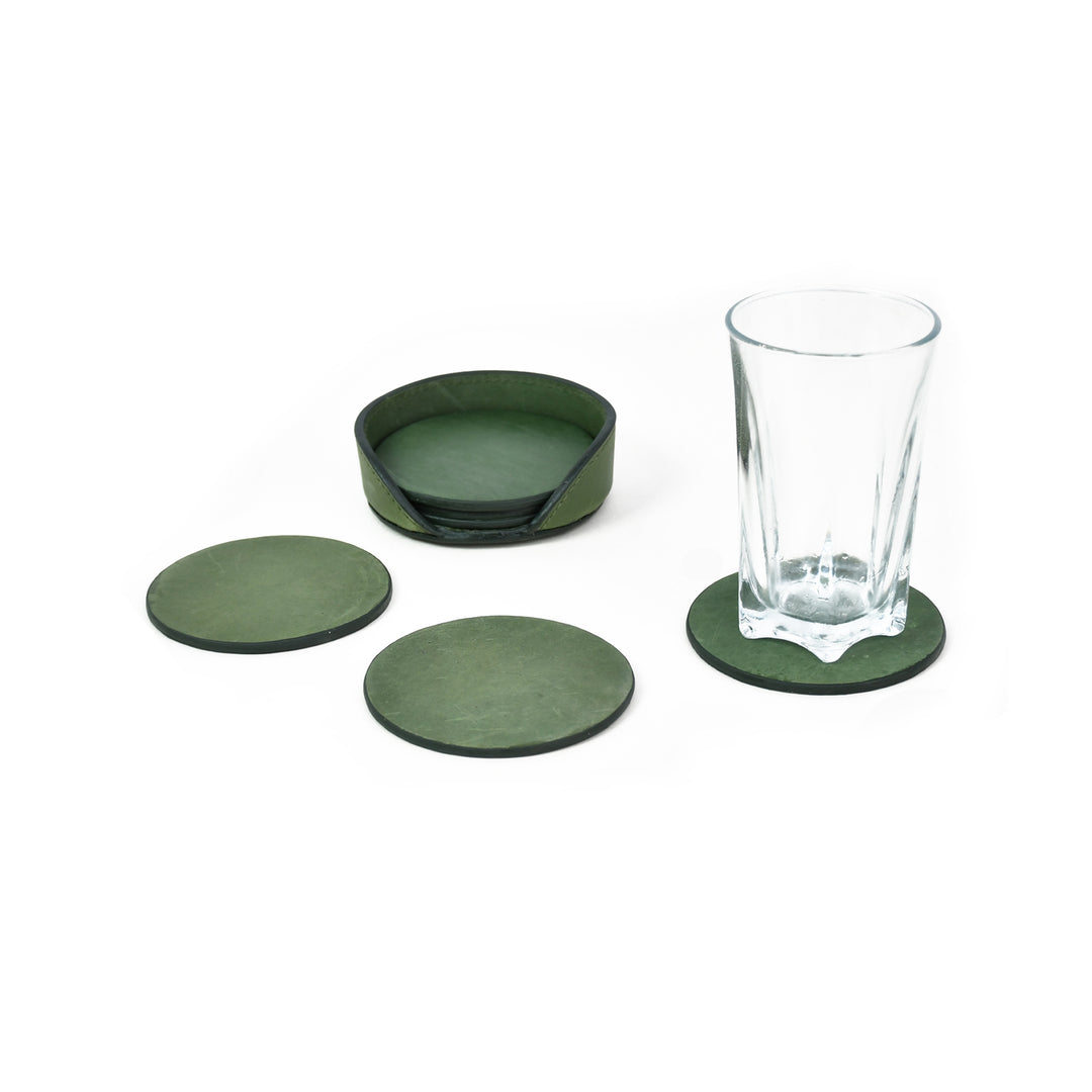 Premium Genuine Leather '6' Coaster Set – Handcrafted Round Drink Coasters