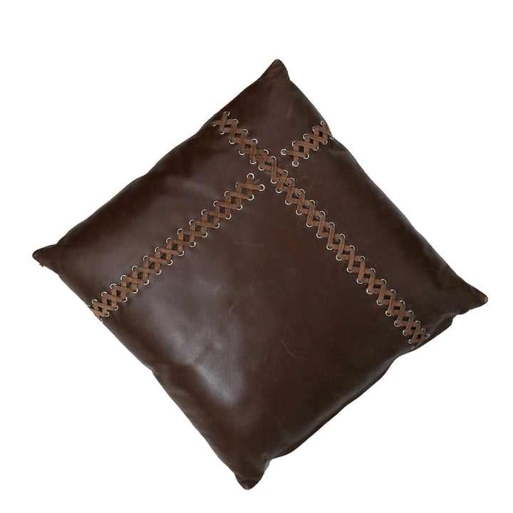 Premium Genuine Leather Dark Brown Hand-Laced Cushion