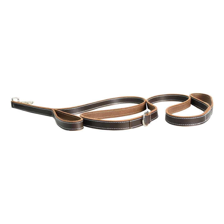 Brown leather dog leash on a white background

