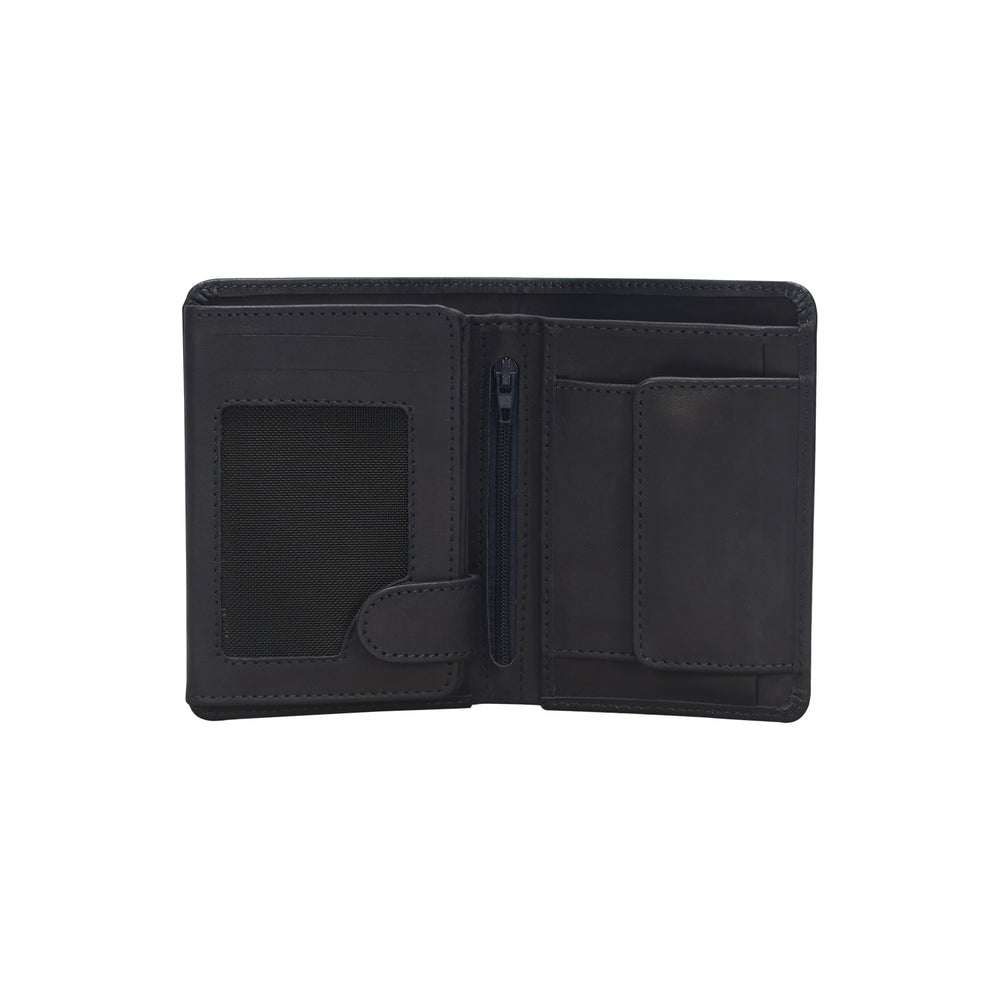 Black wallet open on a white background