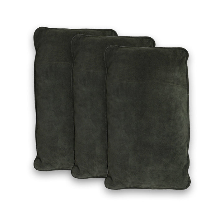 Three dark gray pillows on a white background