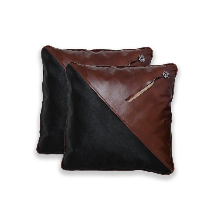 Luxury Handmade Genuine Leather Cushion – Two Tone Brown & Black