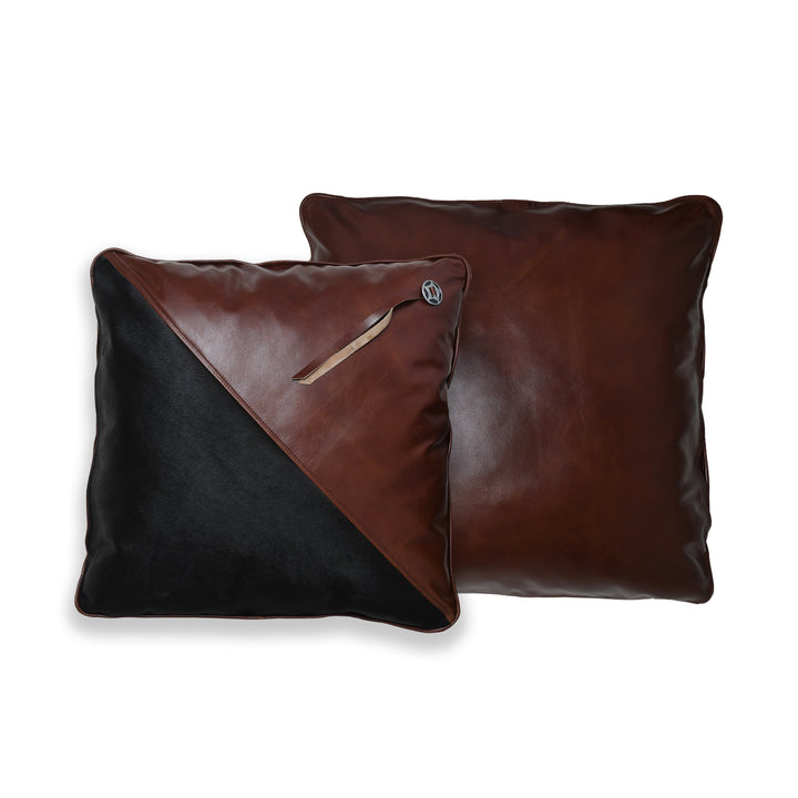 Luxury Handmade Genuine Leather Cushion – Two Tone Brown & Black