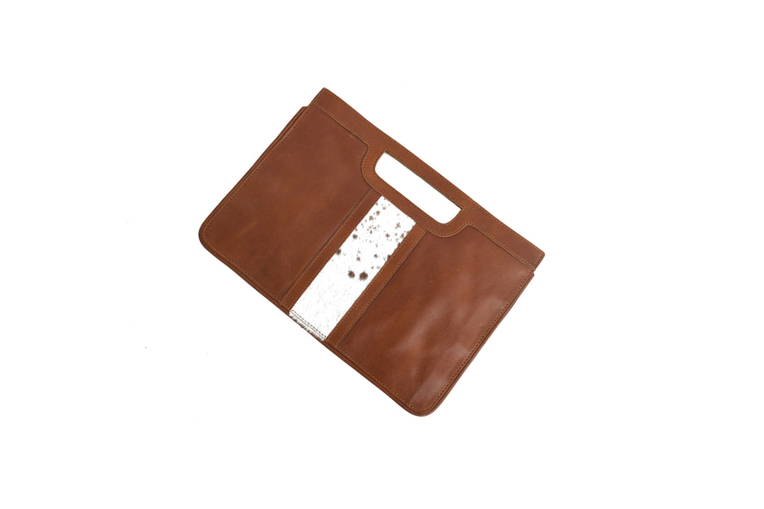 Handcrafted Genuine Leather Laptop Sleeve (Unisex) | Tan with Hair-On Accent