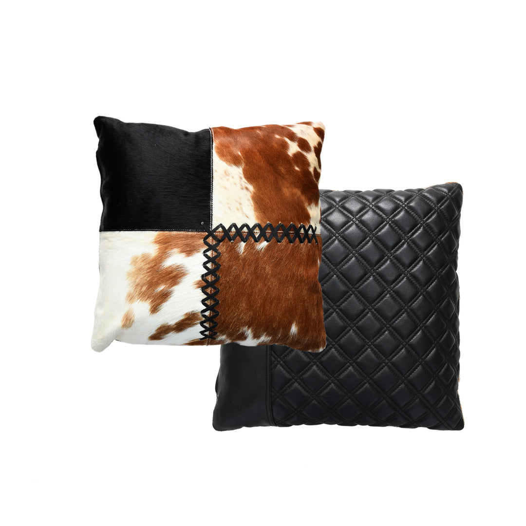 Two decorative pillows with different patterns on a white background