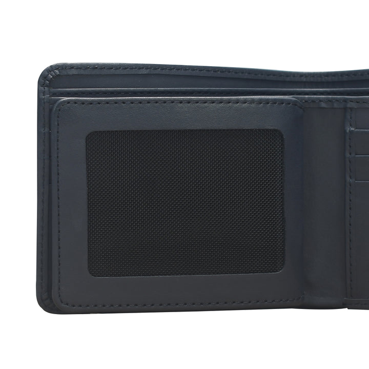 Black leather wallet with a card holder on a white background