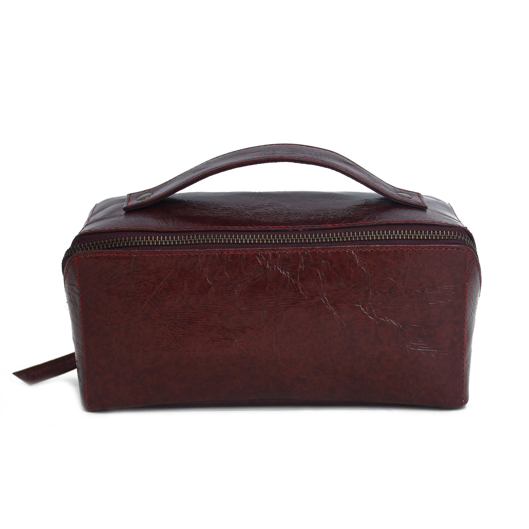 Leather toiletry bag on a white background
