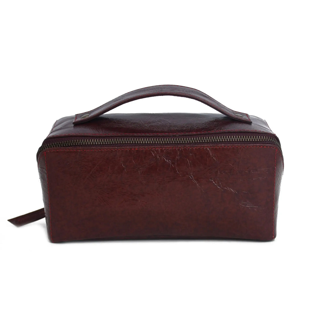 Leather toiletry bag on a white background