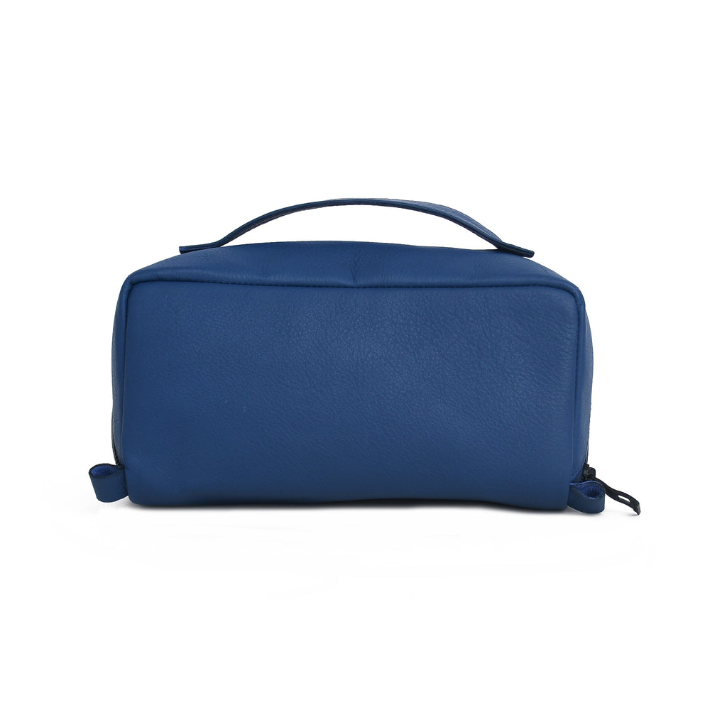 Blue toiletry bag on a white background