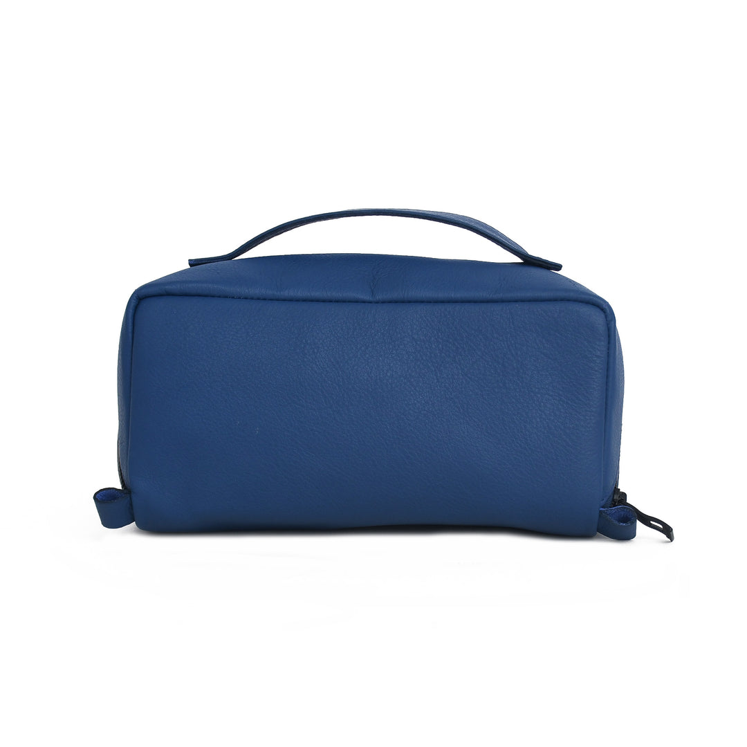 Blue toiletry bag on a white background