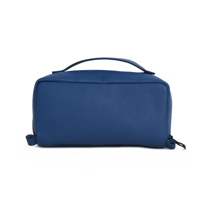 Blue toiletry bag on a white background
