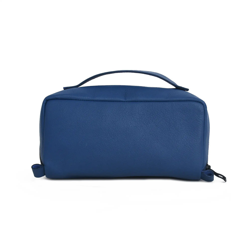 Blue toiletry bag on a white background