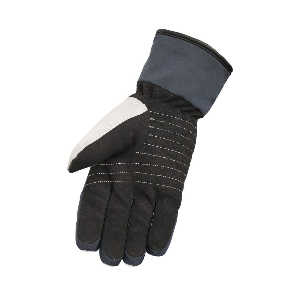 Black and gray glove with white accents on a white background