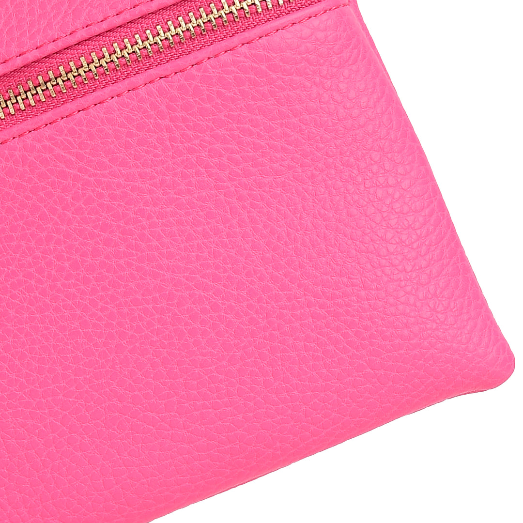 Pink handbag with a strap on a white background
