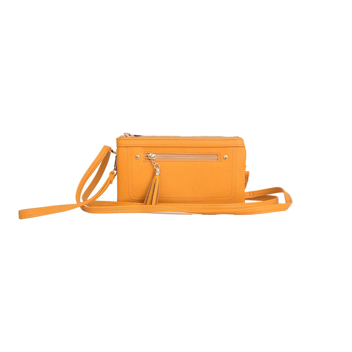 Orange crossbody bag on a white background