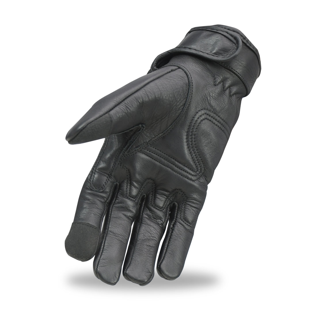 Black leather glove on a white background