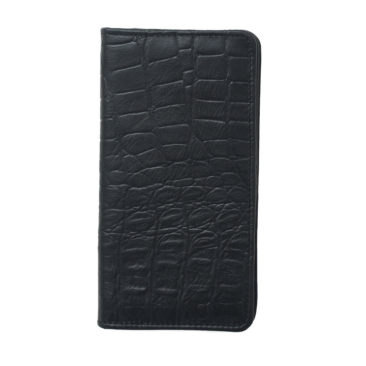 Black crocodile texture phone case on a white background