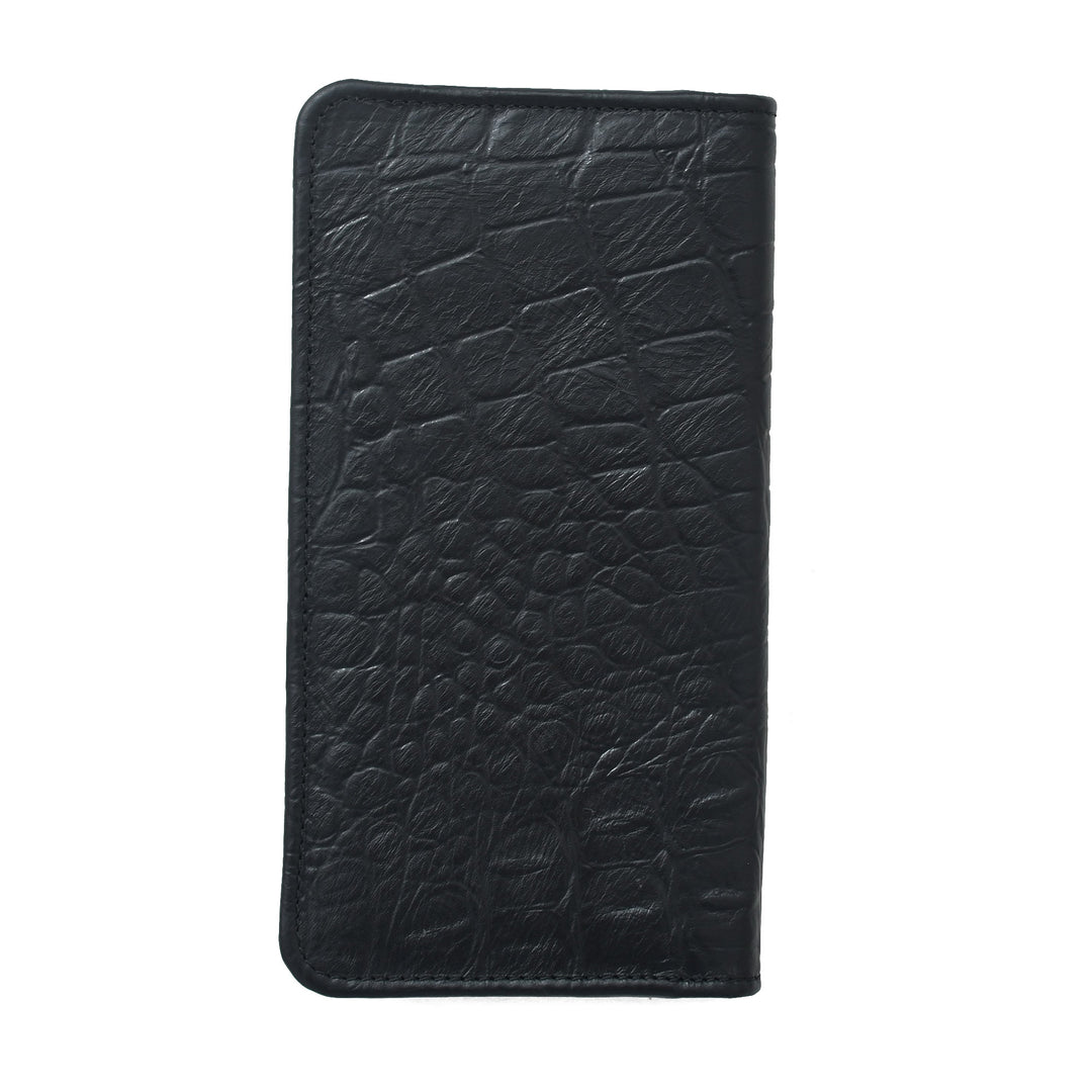 Black textured phone case on a white background