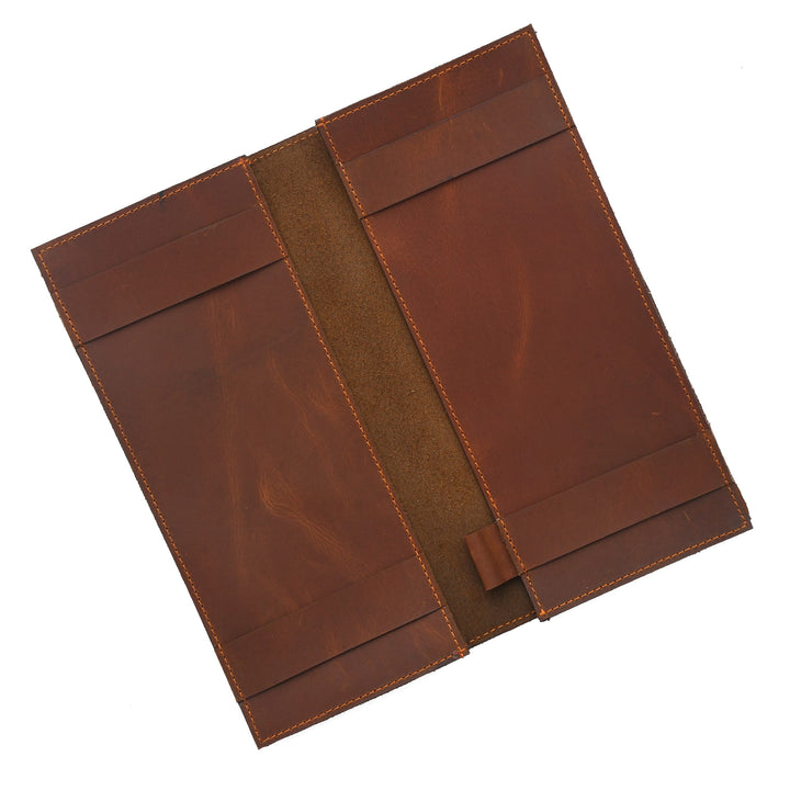 Brown leather menu cover on a white background