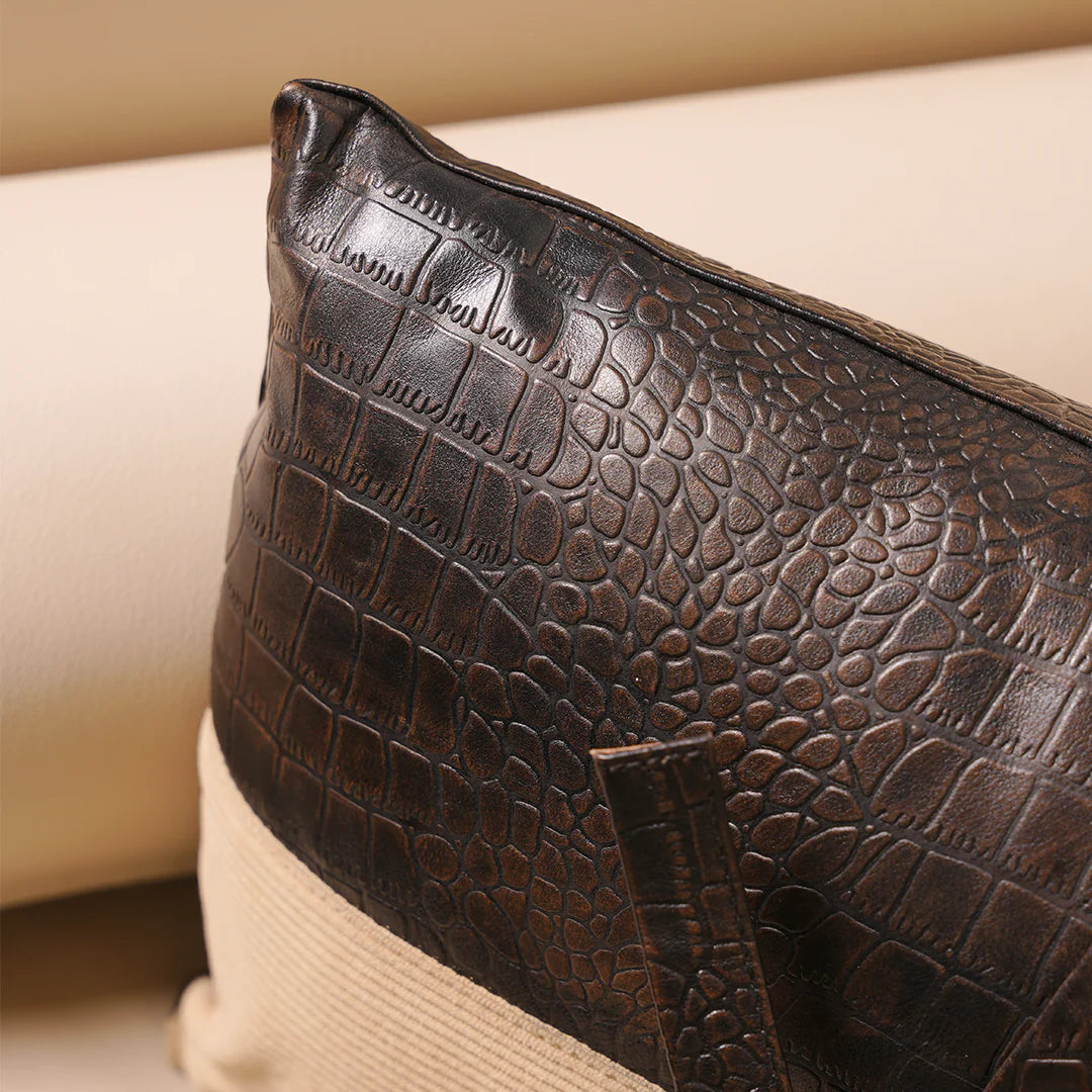 Leather Cushion croc design on a white background
