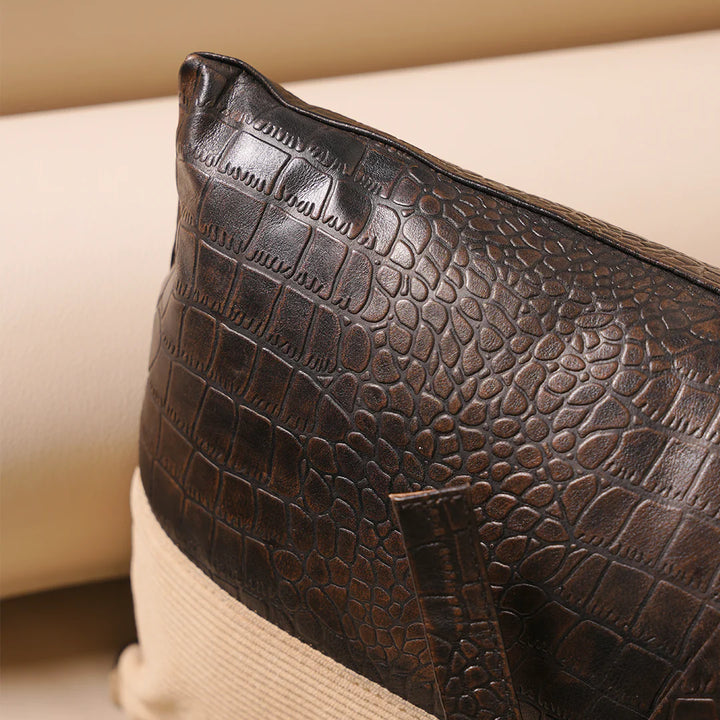 Leather Cushion croc design on a white background
