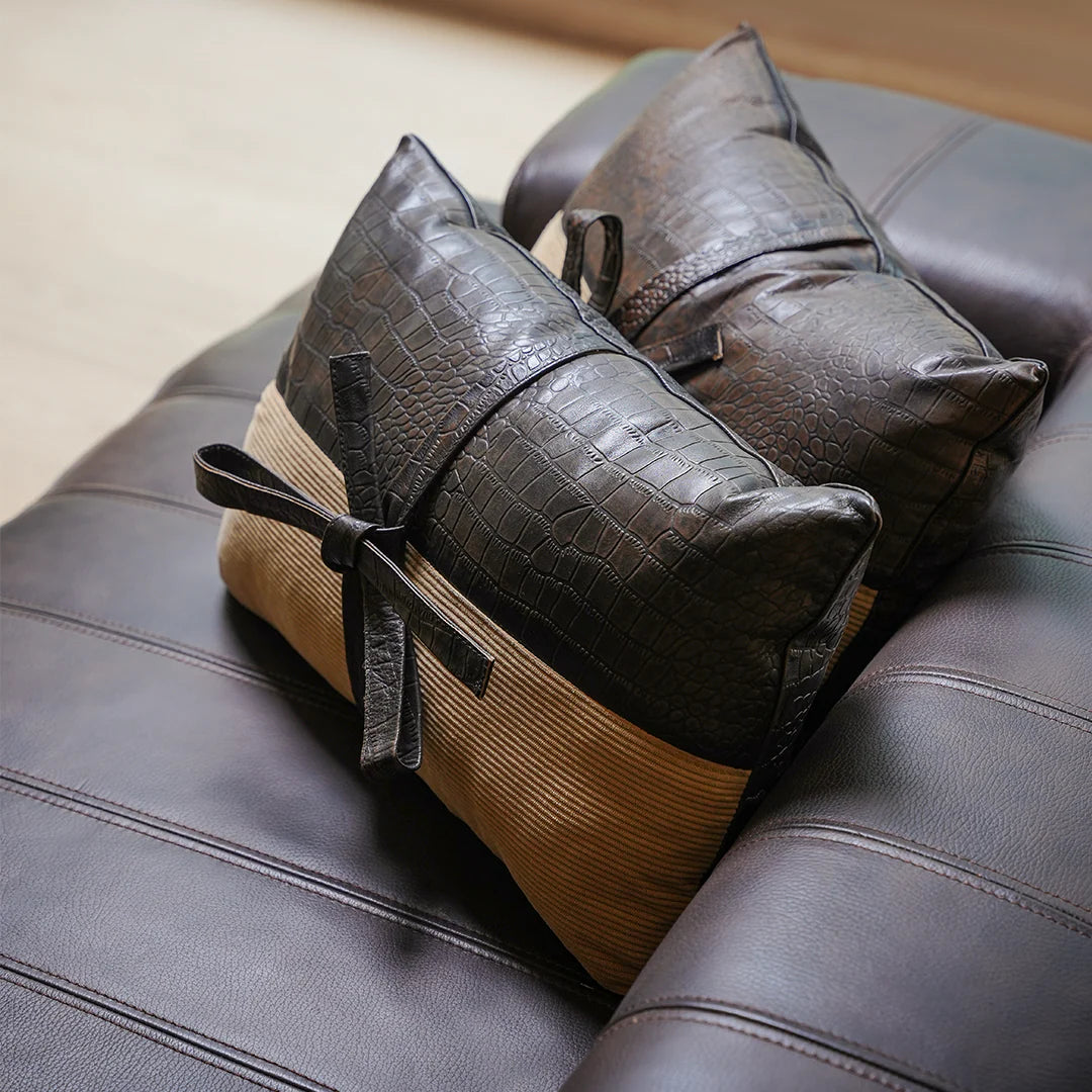 Leather Cushion croc design on a white background