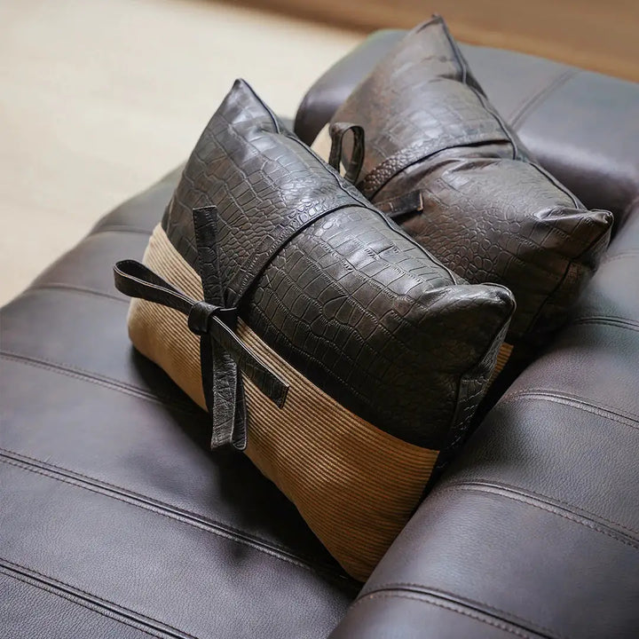 Leather Cushion croc design on a white background