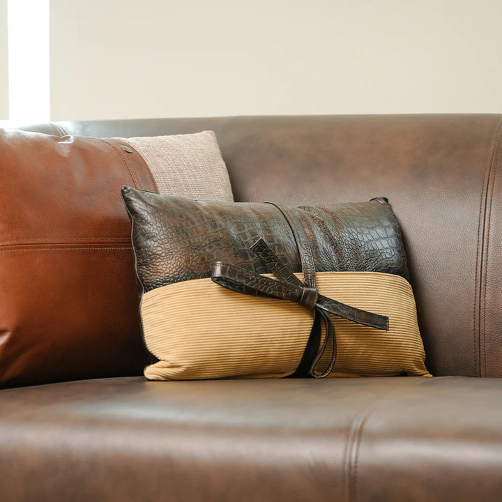 Leather Cushion croc design on a white background