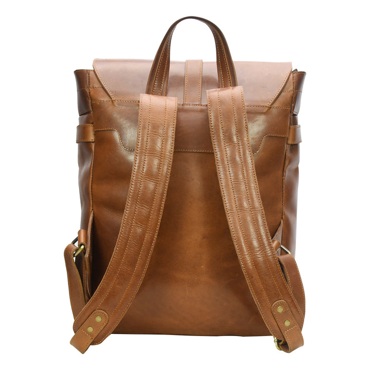 Brown leather backpack on a white background