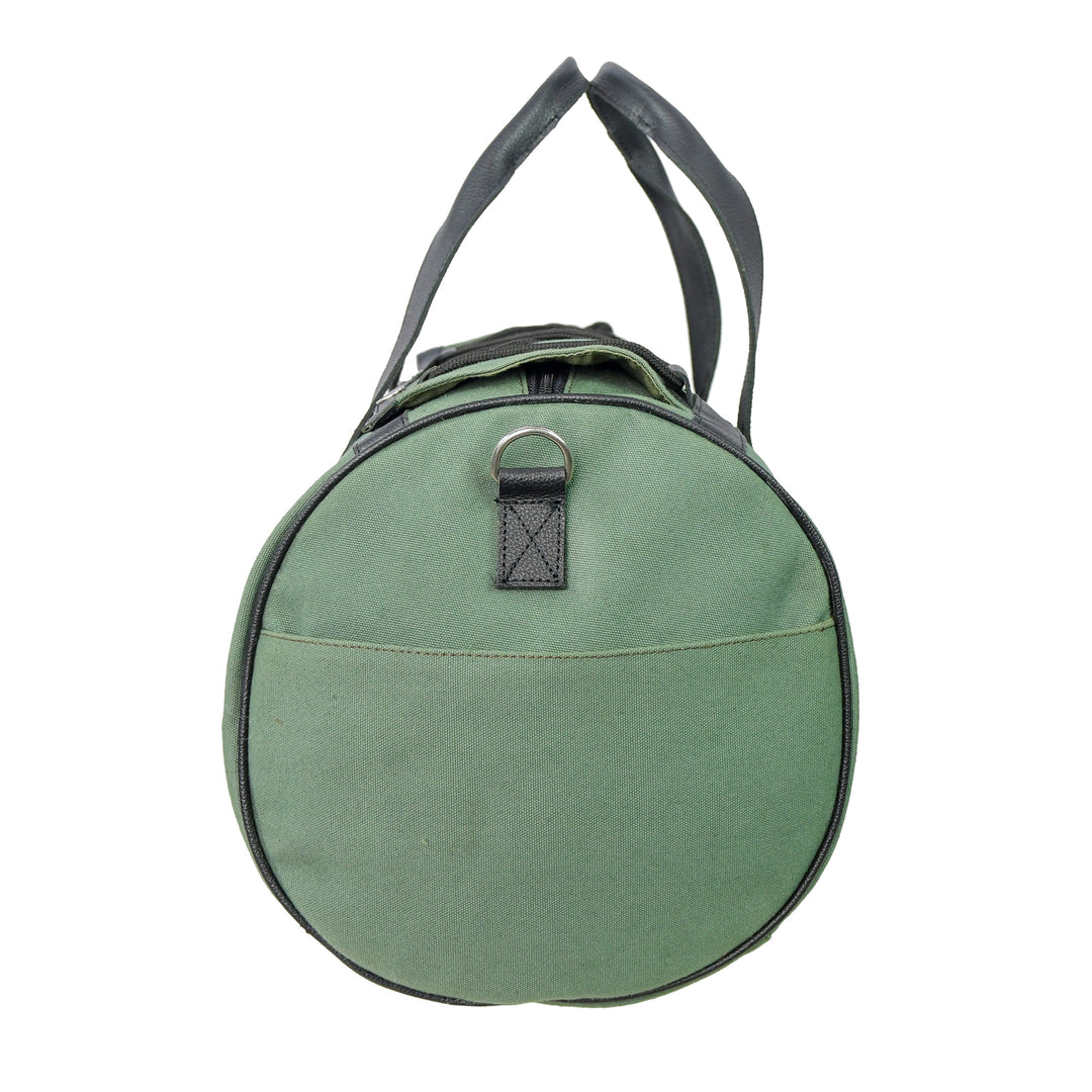 Green round bag with a strap on a white background