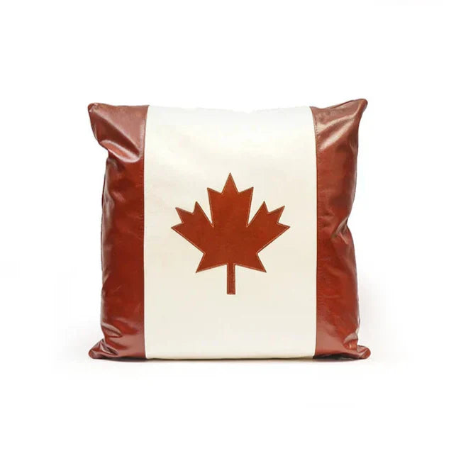 Premium Handmade Genuine Leather Cushion – Canada Flag Design