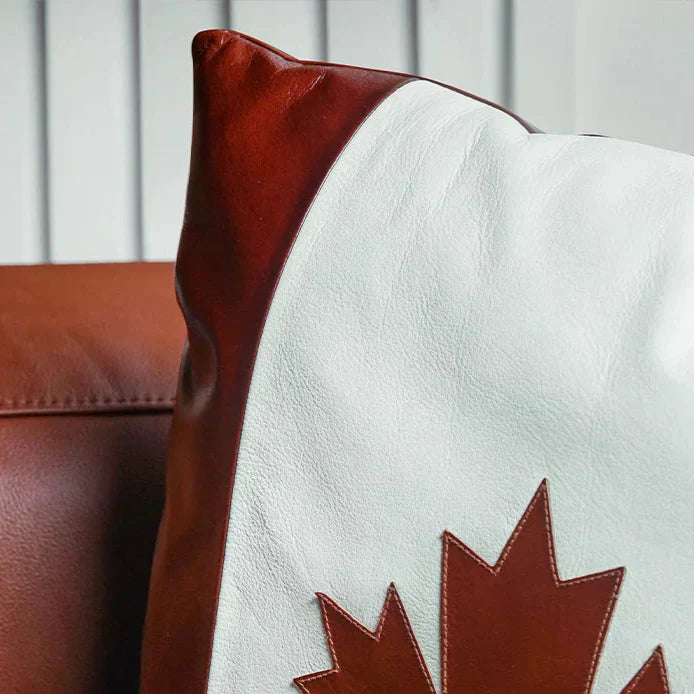 Premium Handmade Genuine Leather Cushion – Canada Flag Design