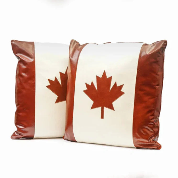 Premium Handmade Genuine Leather Cushion – Canada Flag Design