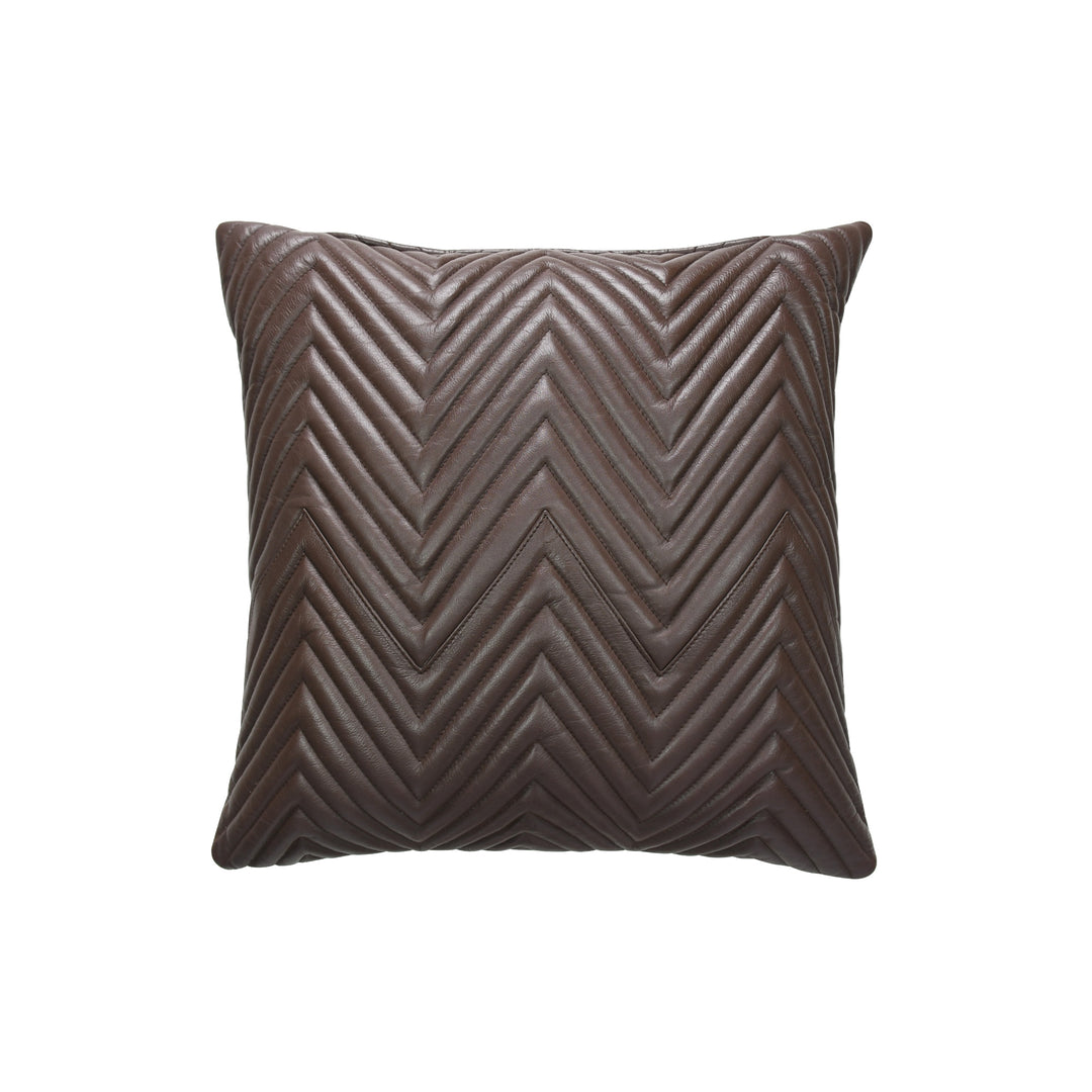 Brown chevron patterned pillow on a white background