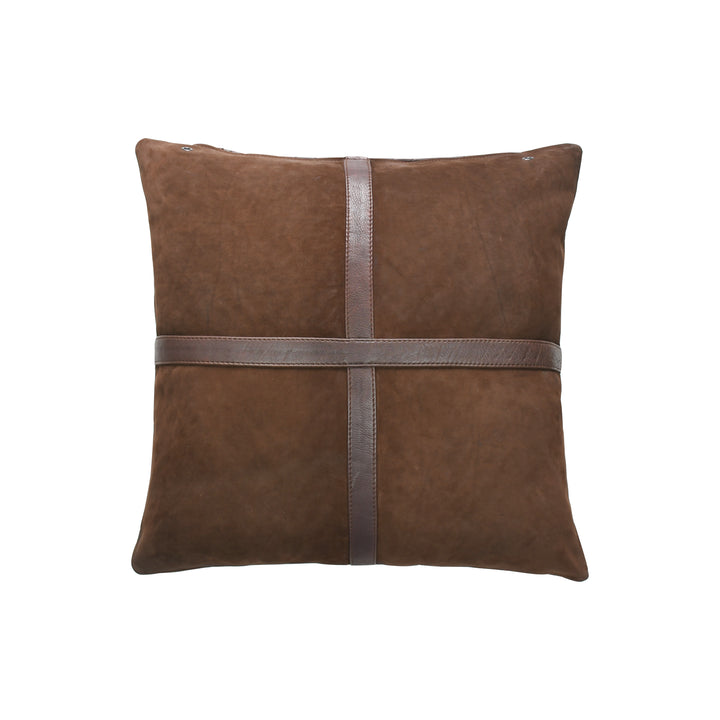 Brown pillow with a ribbon on a white background