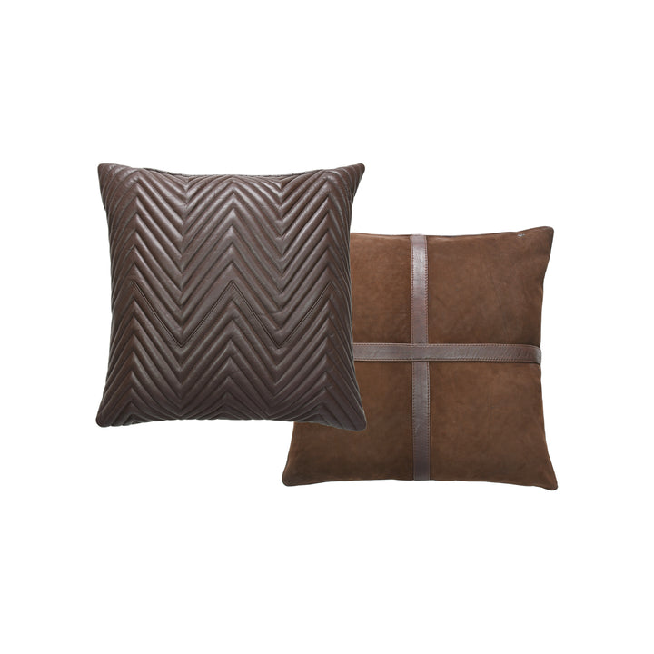 Two brown pillows with different textures on a white background
