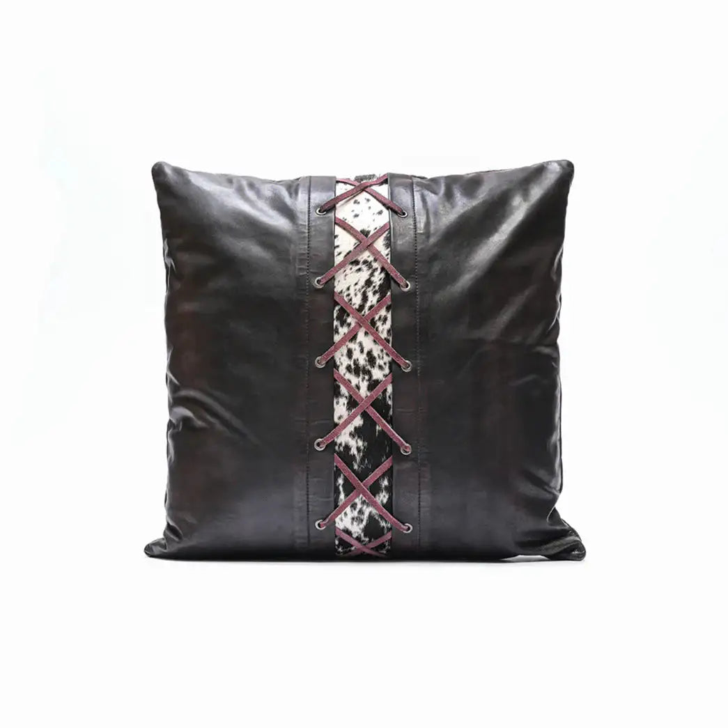 Premium Handmade Genuine Leather Cushion – Cowhide Lace Design