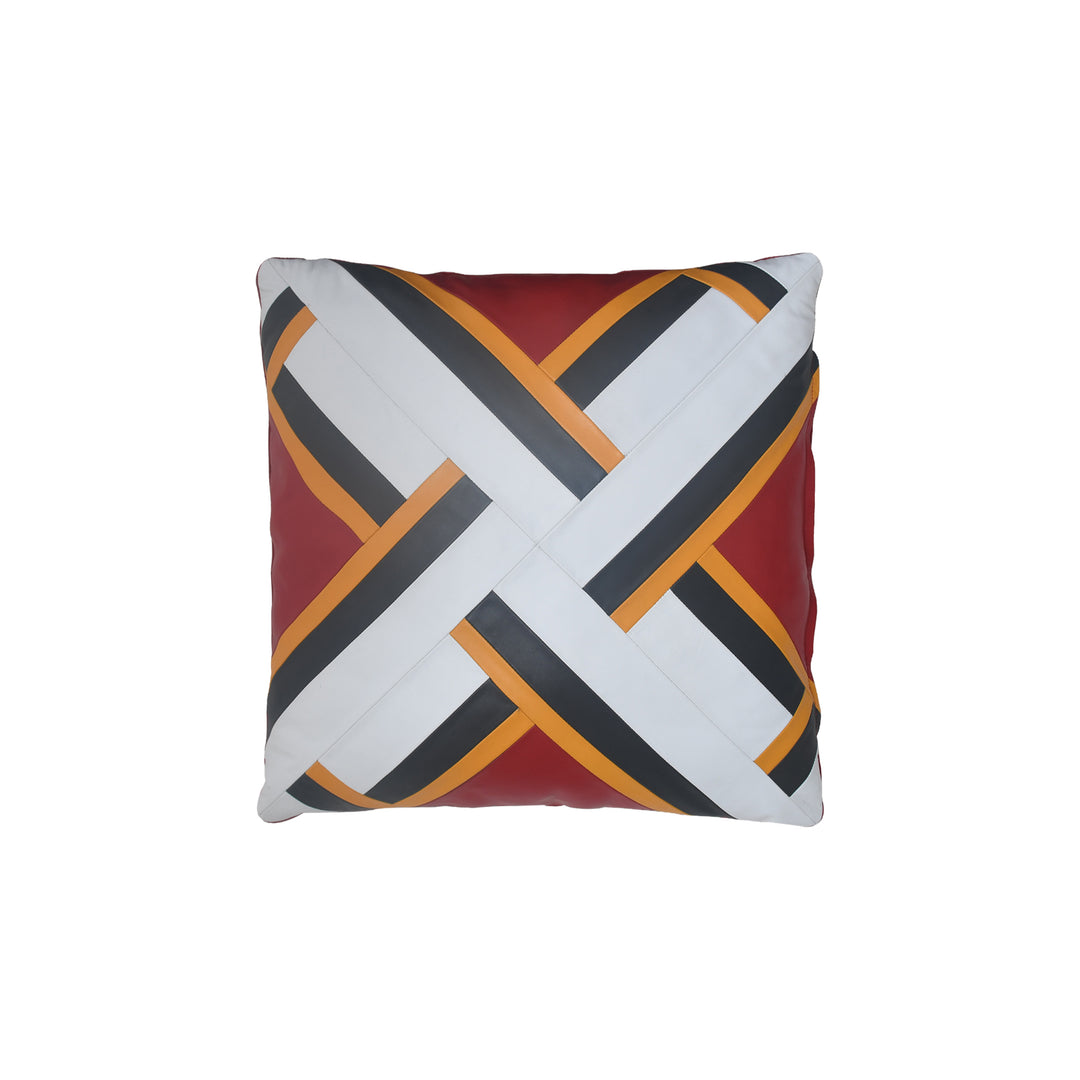 Decorative pillow with geometric pattern on a white background