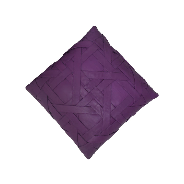 Purple woven pillow on a white background