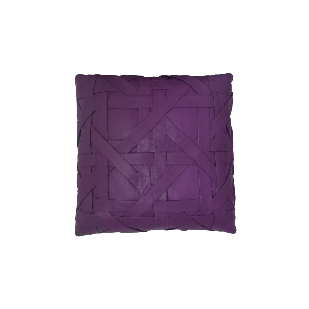 Purple woven pillow on a white background