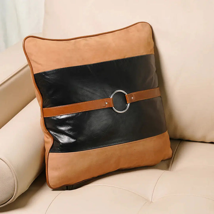 Premium Handmade Genuine Leather Dual Tone Belt Detail Cushion