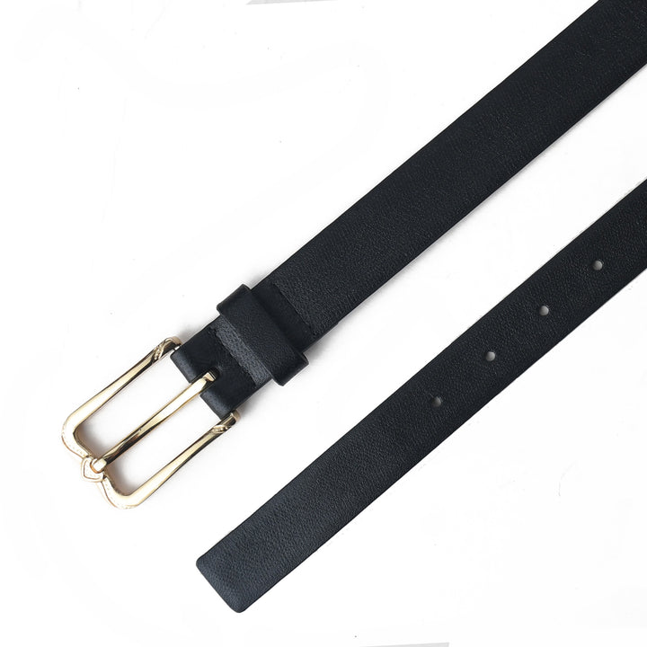 Black belt with a gold buckle on a white background