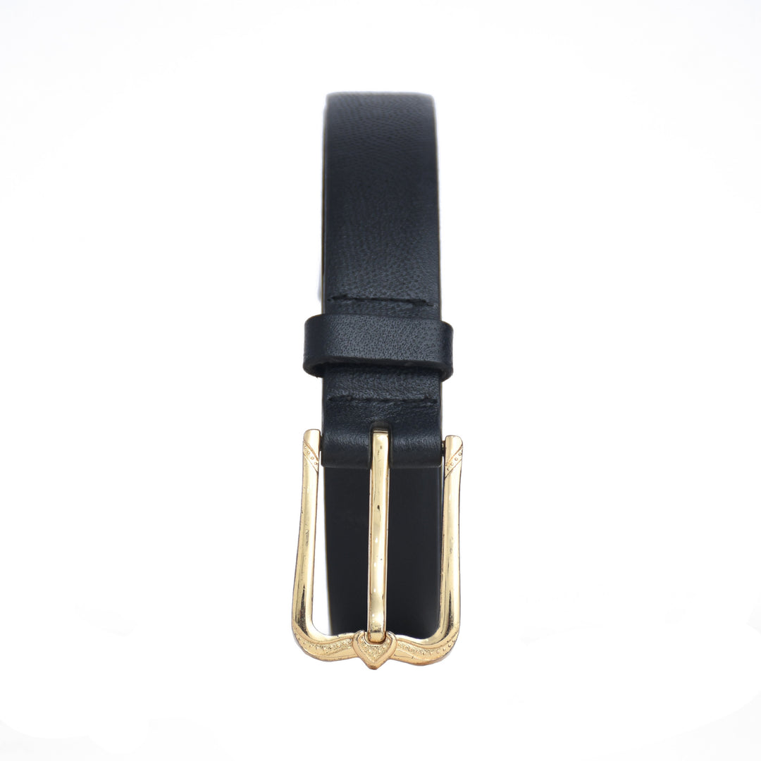Black belt with a gold buckle on a white background