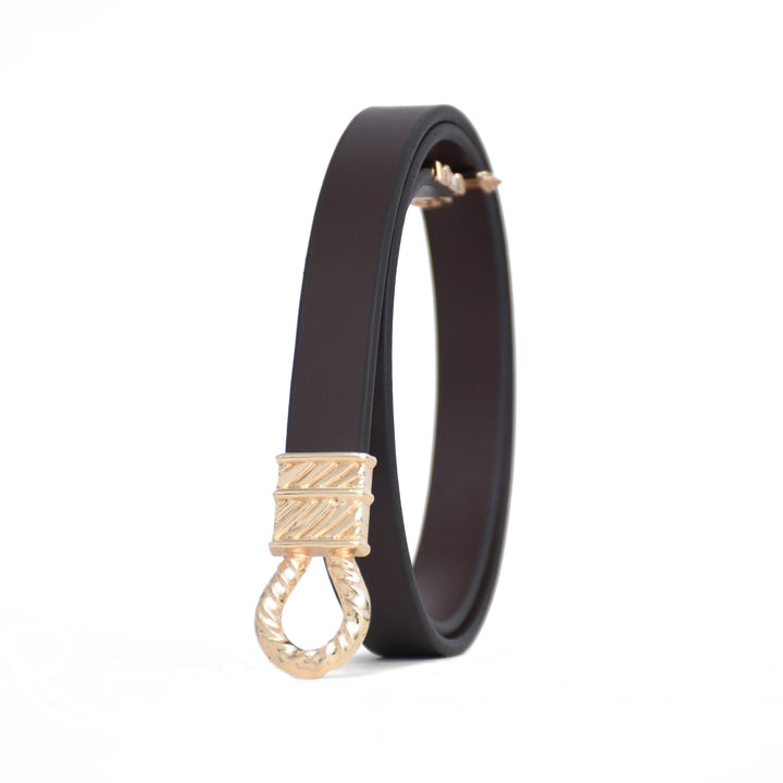 Brown leather Belt with gold clasp on a white background