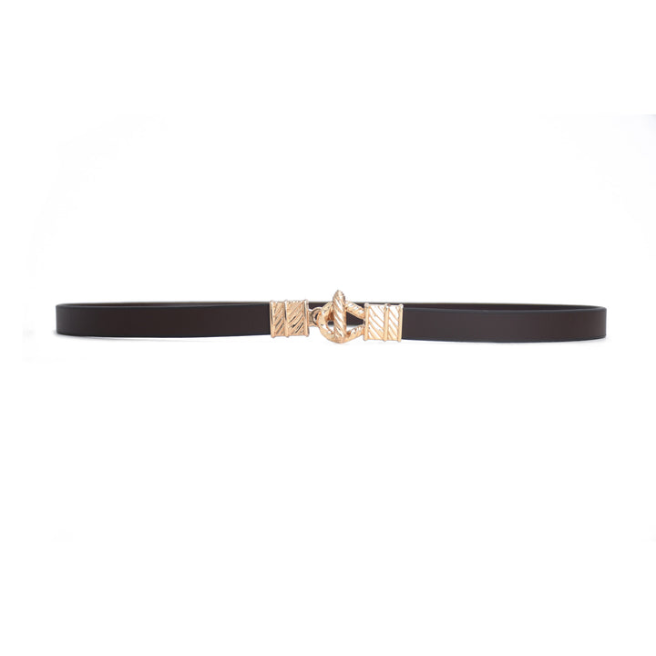 Brown belt with a gold buckle on a white background
