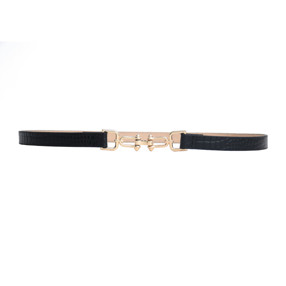 Black belt with gold buckle on a white background