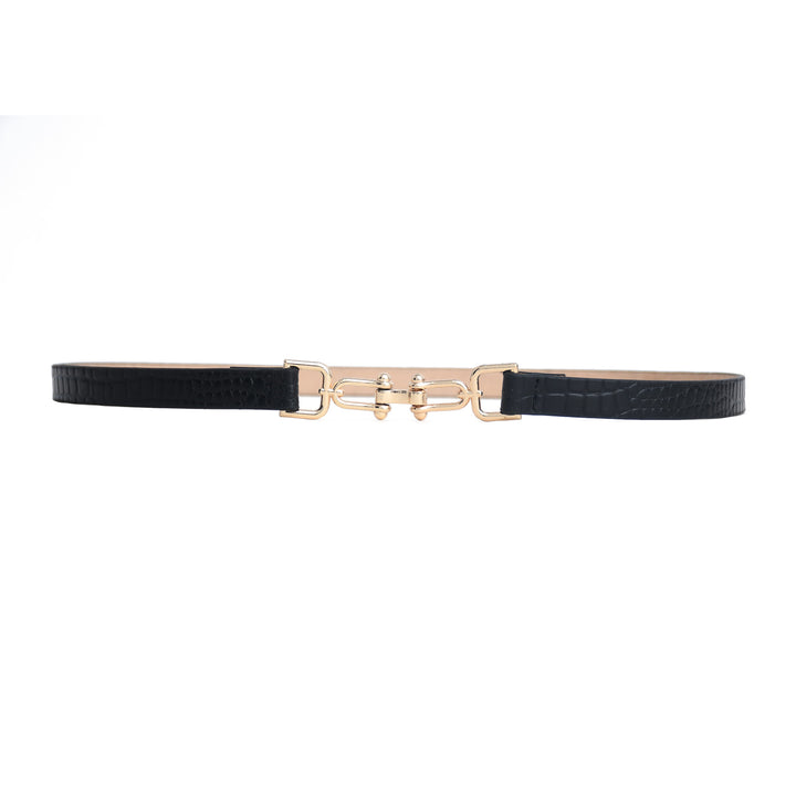 Black belt with gold buckle on a white background